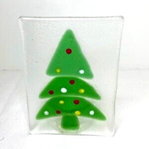 K's Collection Fused Glass Christmas Tree Votive‎ Holder. Tea Light Holder. Very